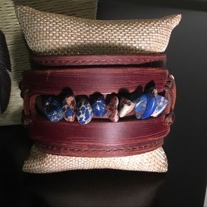 The Jewelry Junkie- Blue Gemstone Leather Cuff